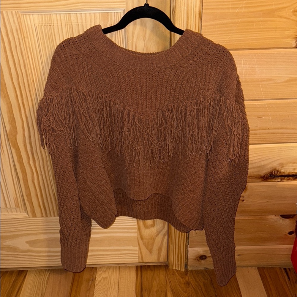 No Boundaries Brown Crew Neck Sweater with Textured Knit